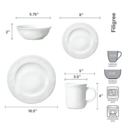 Filigree® 16 Piece Dinnerware Set, Service For 4 -Kitchen Utensils 10703845 dimensions 01