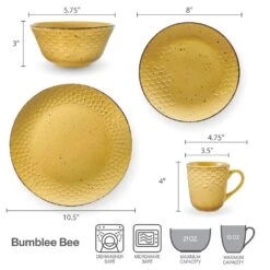 Bumble Bee Yellow 16 Piece Dinnerware Set, Service For 4 21 Bumble Bee Yellow 16 Piece Dinnerware Set, Service For 4 -Kitchen Utensils 22 0091 5286600 infographic