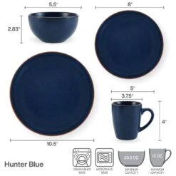 Hunter Blue 16 Piece Dinnerware Set, Service For 4 16 Hunter Blue 16 Piece Dinnerware Set, Service For 4 -Kitchen Utensils 22 0092 PFZ HunterBlue 16pc Infographic 01