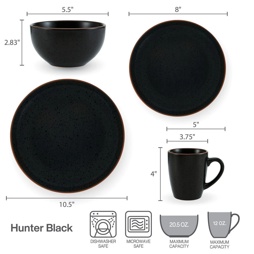 Hunter Black 16 Piece Dinnerware Set, Service For 4 7 Hunter Black 16 Piece Dinnerware Set, Service For 4 - Image 5