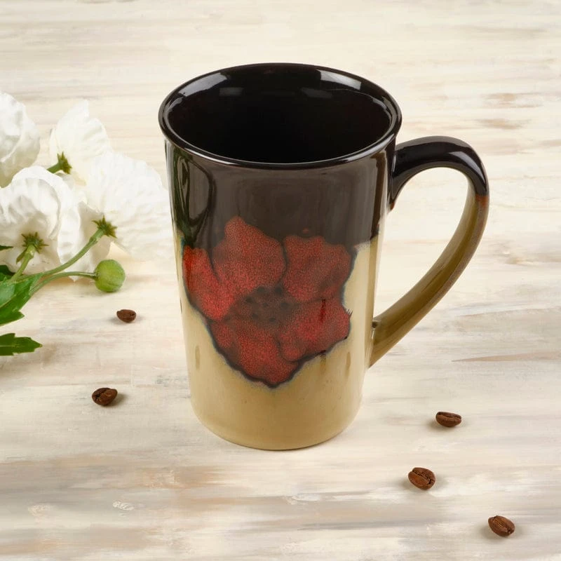 Painted Poppies Set Of 4 Latte Mugs 4 Painted Poppies Set Of 4 Latte Mugs - Image 2