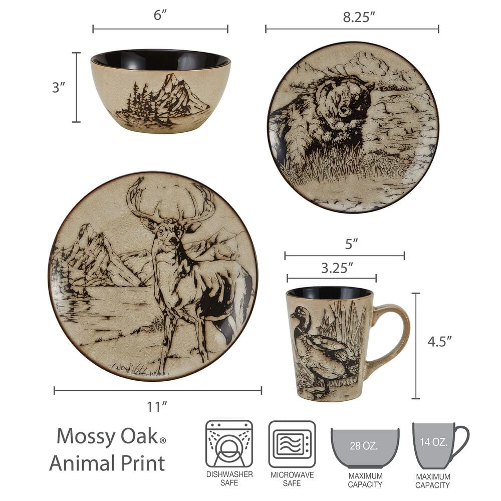 Mossy Oak Animal Print 16 Piece Dinnerware Set, Service For 4 6 Mossy Oak Animal Print 16 Piece Dinnerware Set, Service For 4 - Image 4
