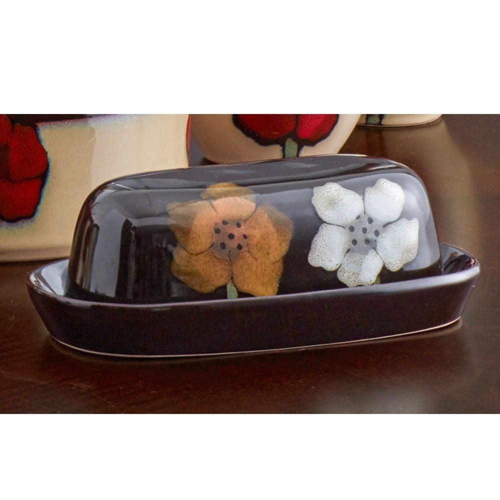 Painted Poppies Covered Butter Dish 4 Painted Poppies Covered Butter Dish - Image 2