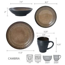 Cambria 16 Piece Dinnerware Set, Service For 4 -Kitchen Utensils 5188138 dimensions