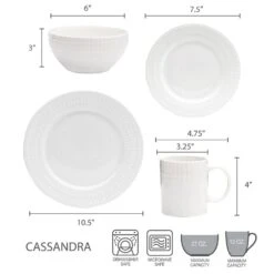 Cassandra 16 Piece Dinnerware Set, Service For 4 14 Cassandra 16 Piece Dinnerware Set, Service For 4 -Kitchen Utensils 5189226 dimensions 1