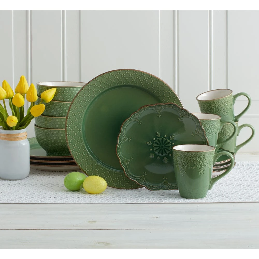 French Lace Green Dinnerware Set 4 French Lace Green Dinnerware Set - Image 2