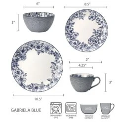 Gabriela Blue 16 Piece Dinnerware Set, Service For 4 19 Gabriela Blue 16 Piece Dinnerware Set, Service For 4 -Kitchen Utensils 5216941 dimensions