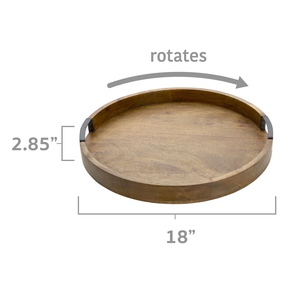 Lazy Susan Mango Wood Serve Tray, 18 Inch 7 Lazy Susan Mango Wood Serve Tray, 18 Inch - Image 5