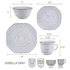 Isabella Gray 16 Piece Dinnerware Set, Service For 4 -Kitchen Utensils 5280759 dimensions