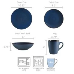 Pierce Blue 16 Piece Dinnerware Set, Service For 4 -Kitchen Utensils 5281779 dimensions
