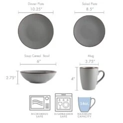 Pierce Gray 16 Piece Dinnerware Set, Service For 4 18 Pierce Gray 16 Piece Dinnerware Set, Service For 4 -Kitchen Utensils 5281784 dimensions