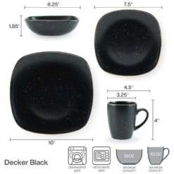 Decker Black 16 Piece Dinnerware Set, Service For 4 -Kitchen Utensils 5286198 Pfalzgraff Decker Black 4PC PlaceSetting Infographic