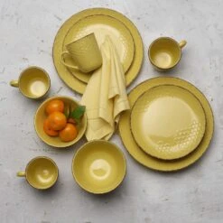 Bumble Bee Yellow 16 Piece Dinnerware Set, Service For 4 14 Bumble Bee Yellow 16 Piece Dinnerware Set, Service For 4 -Kitchen Utensils 5286600 PFZ Bumble Bee Top Down Lifestyle