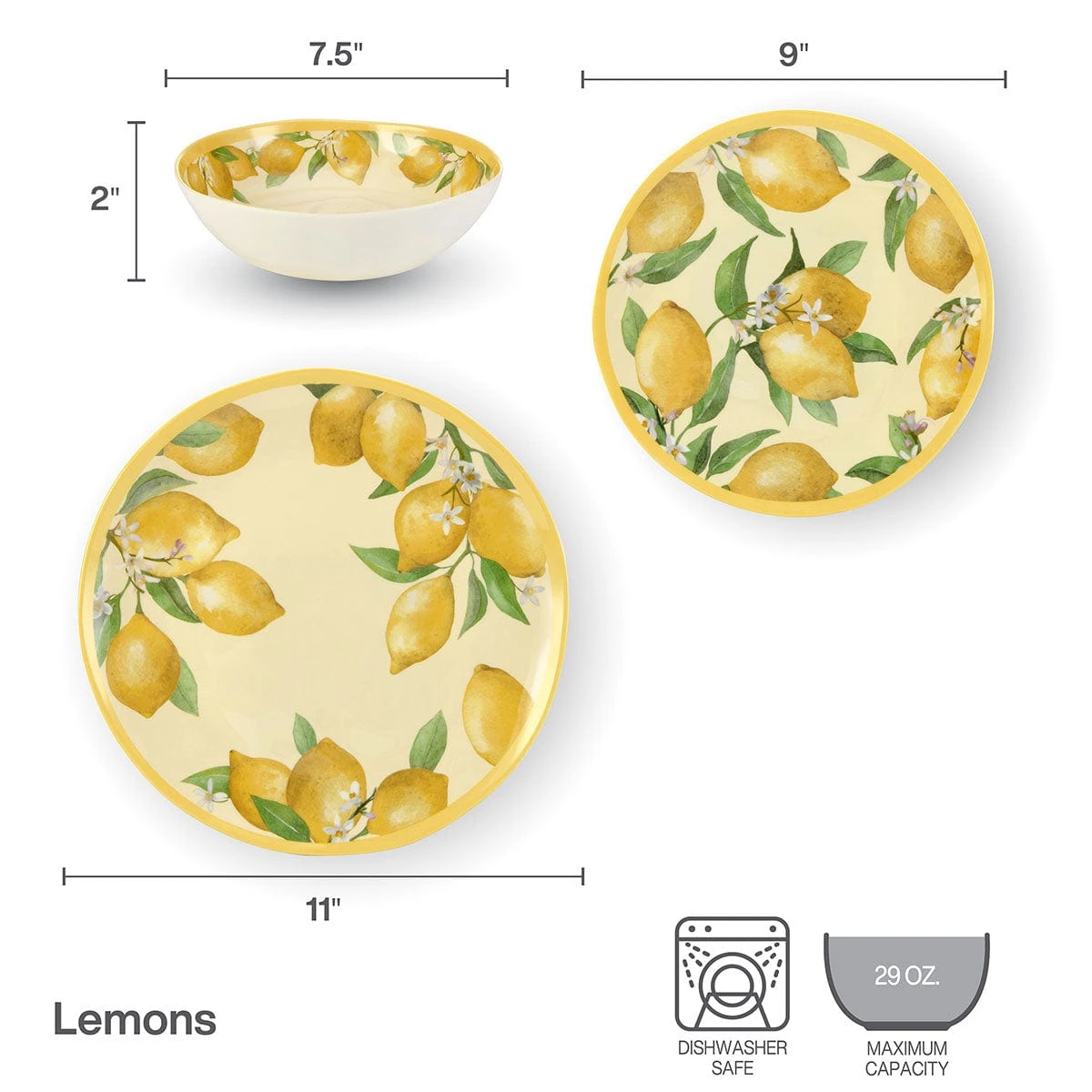Lemons Outdoor Melamine Dinnerware Set 7 Lemons Outdoor Melamine Dinnerware Set - Image 5