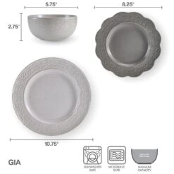 Gia 12 Piece Dinnerware Set, Service For 4 -Kitchen Utensils 5293901 PFZ Gia Dinnerware Infographic