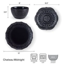 Chateau Midnight 12 Piece Dinnerware Set, Service For 4 16 Chateau Midnight 12 Piece Dinnerware Set, Service For 4 -Kitchen Utensils 5296078 PFZ Chateau Navy 3pc Set Infographic Dims