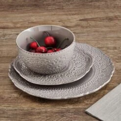 Chateau Smoke 12 Piece Dinnerware Set, Service For 4 12 Chateau Smoke 12 Piece Dinnerware Set, Service For 4 -Kitchen Utensils 5296080 PFZ Chateau Smoke 3pc Set Lifestyle