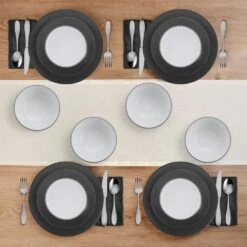 Grayson Charcoal 12 Piece Dinnerware Set, Service For 4 13 Grayson Charcoal 12 Piece Dinnerware Set, Service For 4 -Kitchen Utensils 5296692 GraysonCharcoal 12pc lifestyle topview