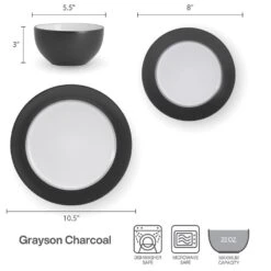 Grayson Charcoal 12 Piece Dinnerware Set, Service For 4 15 Grayson Charcoal 12 Piece Dinnerware Set, Service For 4 -Kitchen Utensils 5296692 GraysonCharcoal dimsinfographic