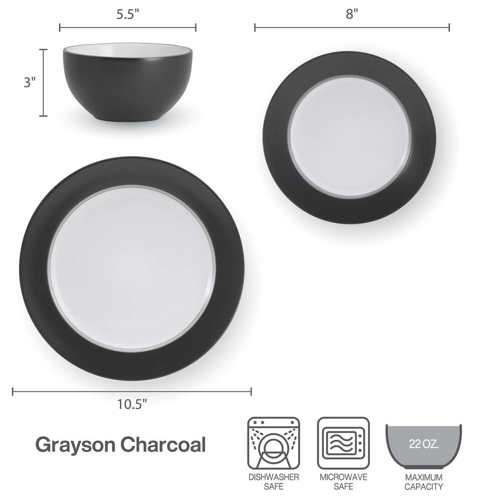 Grayson Charcoal 12 Piece Dinnerware Set, Service For 4 7 Grayson Charcoal 12 Piece Dinnerware Set, Service For 4 - Image 5