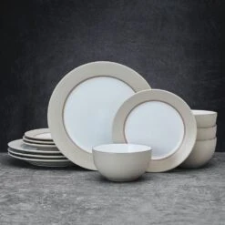 Grayson Taupe 12 Piece Dinnerware Set, Service For 4 13 Grayson Taupe 12 Piece Dinnerware Set, Service For 4 -Kitchen Utensils 5296694 GraysonTaupe 12pc lifestyle frontview