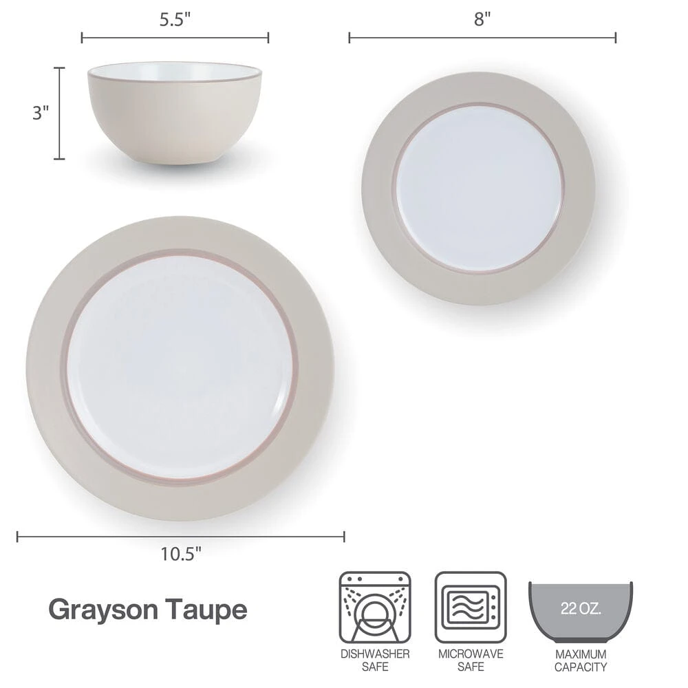 Grayson Taupe 12 Piece Dinnerware Set, Service For 4 7 Grayson Taupe 12 Piece Dinnerware Set, Service For 4 - Image 5