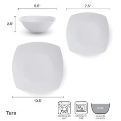 Tara 12 Piece Dinnerware Set, Service For 4 15 Tara 12 Piece Dinnerware Set, Service For 4 -Kitchen Utensils 5296702 SN Tara dims infographic