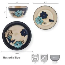 Painted Butterfly Blue 12 Piece Dinnerware Set, Service For 4 15 Painted Butterfly Blue 12 Piece Dinnerware Set, Service For 4 -Kitchen Utensils 5296888 PFZ Painted Butterfly Dims Infographic 1