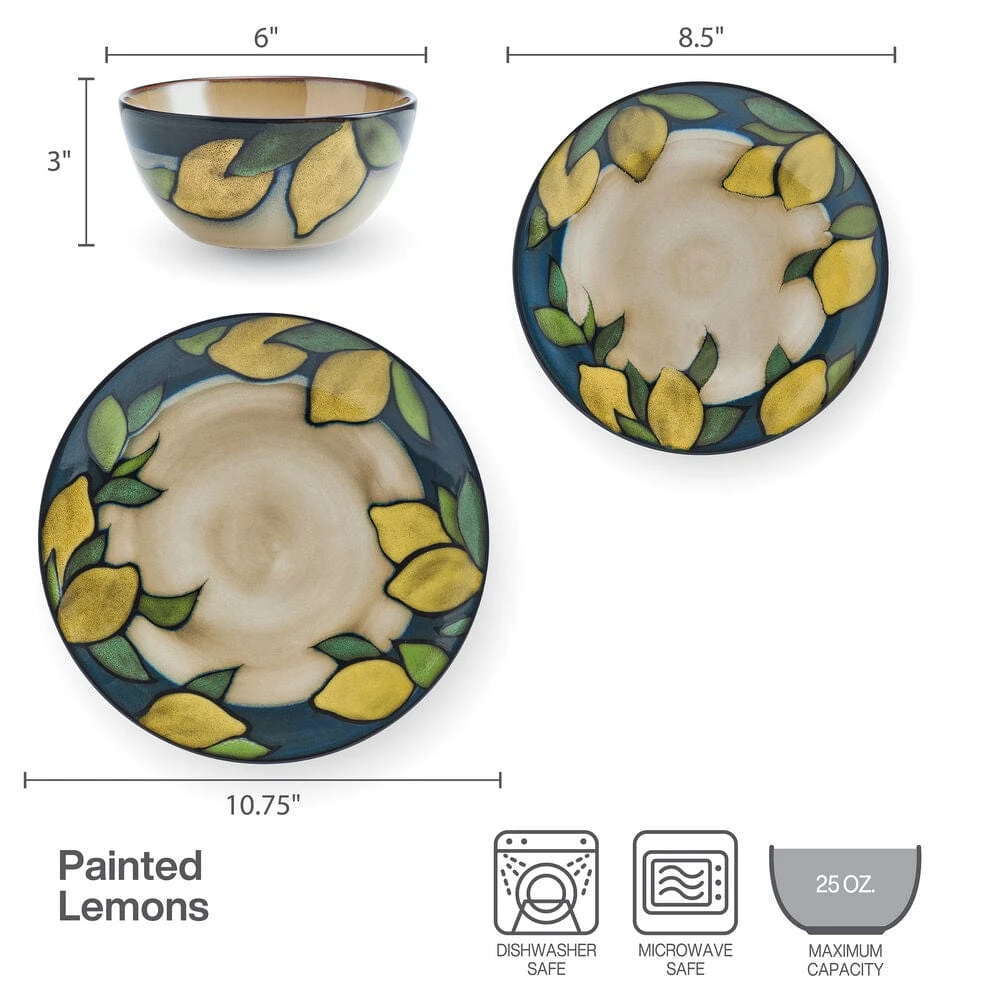 Painted Lemons 12 Piece Dinnerware Set, Service For 4 7 Painted Lemons 12 Piece Dinnerware Set, Service For 4 - Image 5