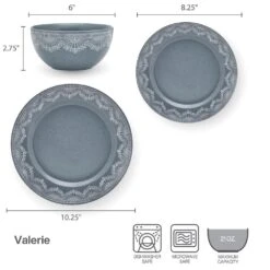 Valerie 12 Piece Dinnerware Set, Service For 4 15 Valerie 12 Piece Dinnerware Set, Service For 4 -Kitchen Utensils 5296919 PFZ Valerie Dims infographic