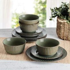 Dannie Green 12 Piece Dinnerware Set, Service For 4 13 Dannie Green 12 Piece Dinnerware Set, Service For 4 -Kitchen Utensils 5305443 LS2 dannie12pcdinnerwareset