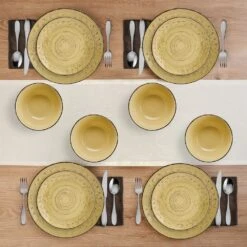 Trellis Sunflower 12 Piece Dinnerware Set, Service For 4 15 Trellis Sunflower 12 Piece Dinnerware Set, Service For 4 -Kitchen Utensils Trellis Sunflower Yellow 12 Piece Dinnerware Set 5312656 3