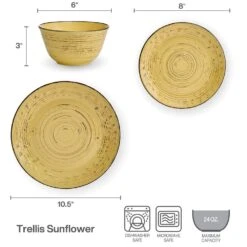 Trellis Sunflower 12 Piece Dinnerware Set, Service For 4 16 Trellis Sunflower 12 Piece Dinnerware Set, Service For 4 -Kitchen Utensils Trellis Sunflower Yellow 12 Piece Dinnerware Set 5312656 4