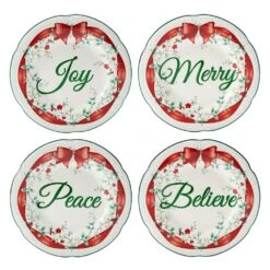 Winterberry® Set Of 4 Red Ribbon Salad Plates -Kitchen Utensils Winterberry Set of 4 Red Ribbon Salad Plates 5308110 5