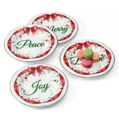 Winterberry® Set Of 4 Red Ribbon Salad Plates -Kitchen Utensils Winterberry Set of 4 Red Ribbon Salad Plates 5308110 6