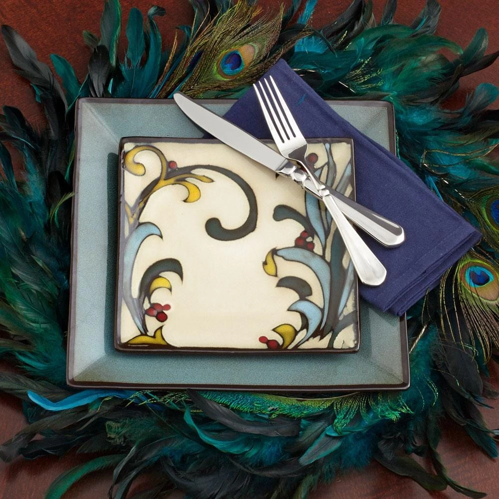 Belmont Square Blue Leaves Dinnerware Set 4 Belmont Square Blue Leaves Dinnerware Set - Image 2