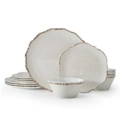 Chateau Cream 12 Piece Outdoor Melamine Dinnerware Set, Service For 4