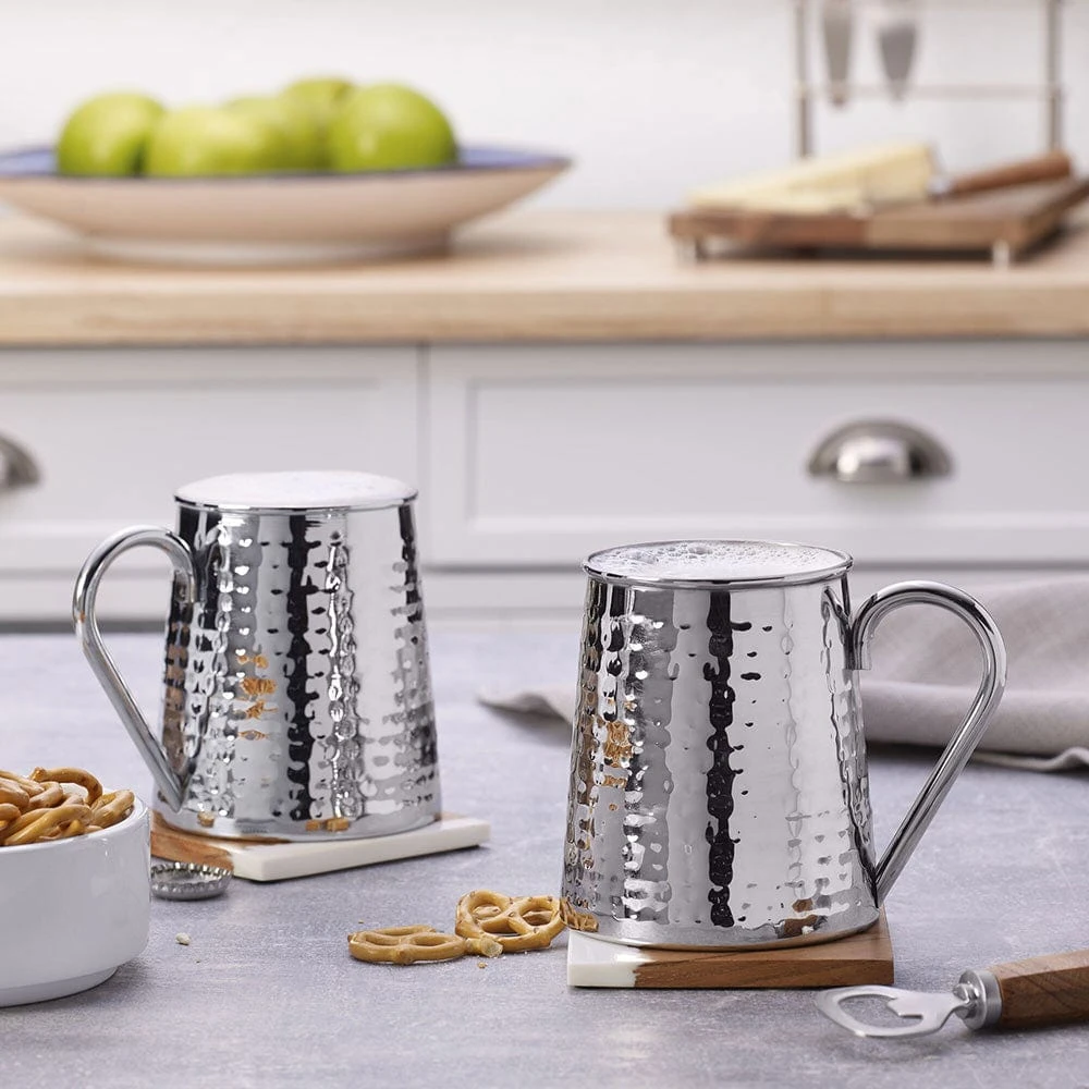 Drew And Jonathan Stainless Hammered Set Of 2 Beer Mugs 3 Drew And Jonathan Stainless Hammered Set Of 2 Beer Mugs - Image 2