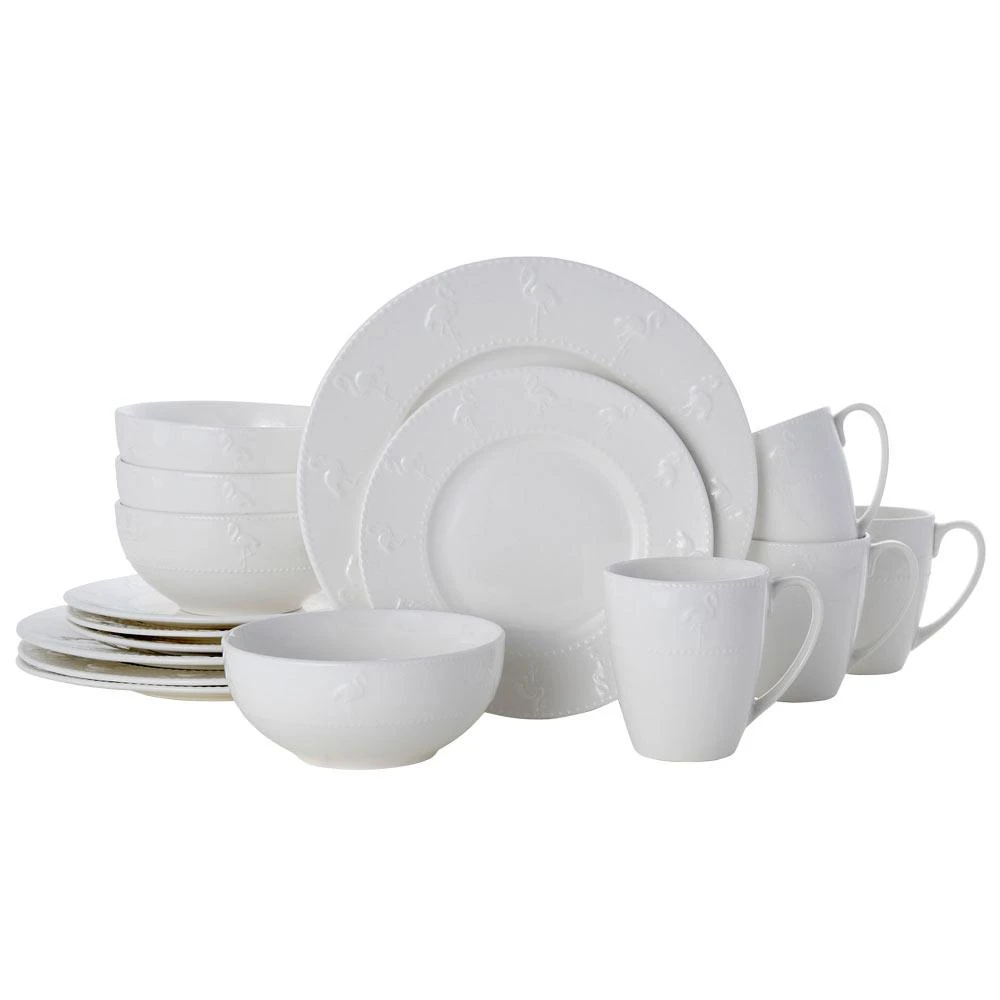 Flamingo White 16 Piece Dinnerware Set, Service For 4 3 Flamingo White 16 Piece Dinnerware Set, Service For 4