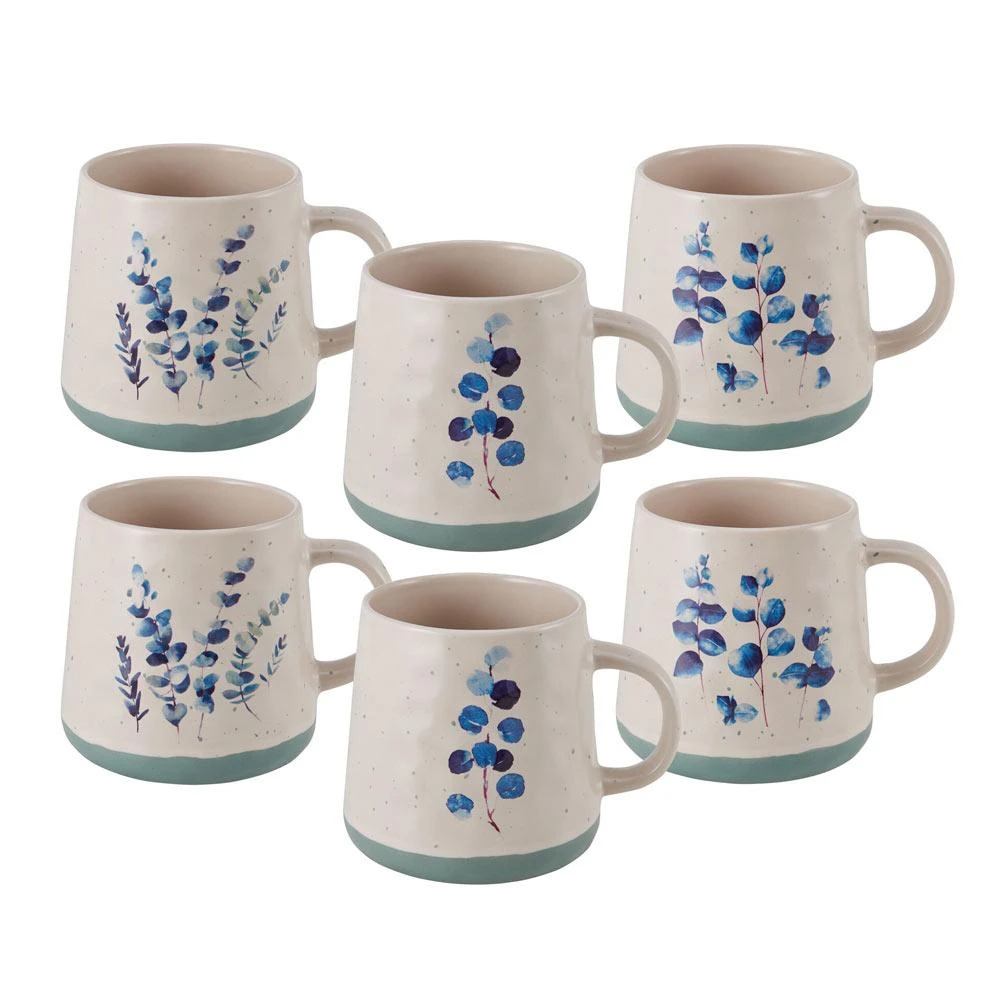 Floral Blue Set Of 6 Mugs, Assorted 3 Floral Blue Set Of 6 Mugs, Assorted