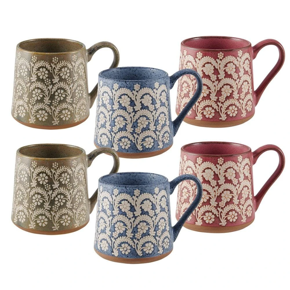 Floral Set Of 6 Mugs, Assorted 3 Floral Set Of 6 Mugs, Assorted