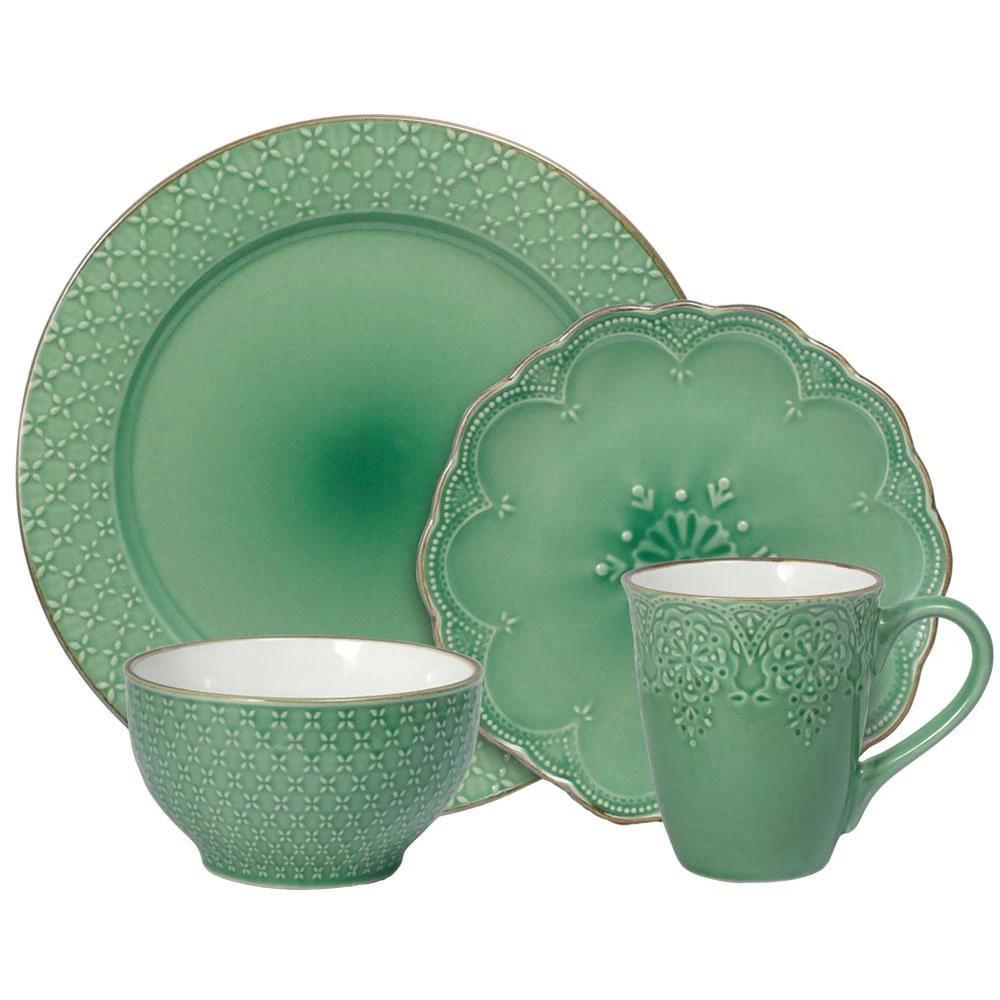 French Lace Green Dinnerware Set 3 French Lace Green Dinnerware Set