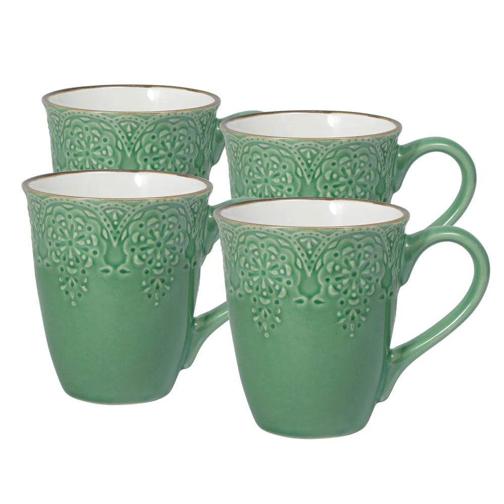 French Lace Set Of 4 Green Mugs 3 French Lace Set Of 4 Green Mugs