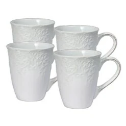 French Lace Set Of 4 White Mugs