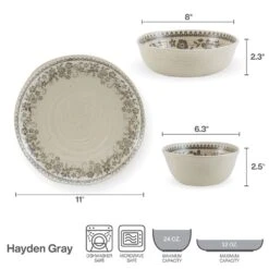 Hayden Grey 12 Piece Dinnerware Set, Service For 4 -Kitchen Utensils hayden grey 12 piece dinnerware set service for 4 5287913 9