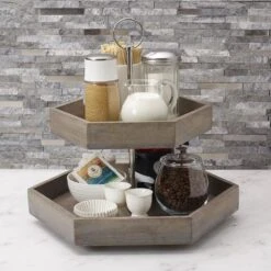 Hexagon 2 Tiered Mango Wood Serve Tray -Kitchen Utensils hexagon 2 tier mango wood serve tray 5277414 3