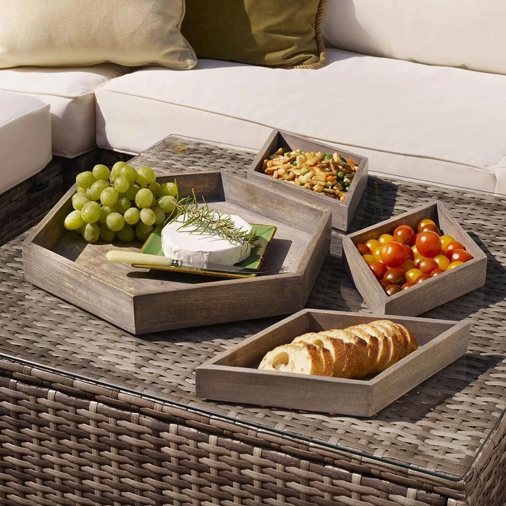 Hexagon 4 Piece Mango Wood Tray Set 5 Hexagon 4 Piece Mango Wood Tray Set - Image 3