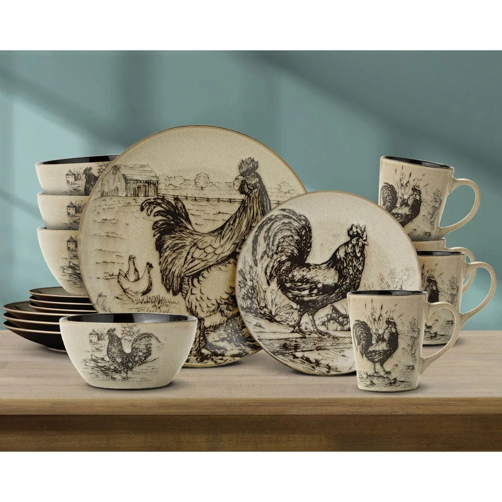 Homespun Rooster 16 Piece Dinnerware Set, Service For 4 4 Homespun Rooster 16 Piece Dinnerware Set, Service For 4 - Image 2