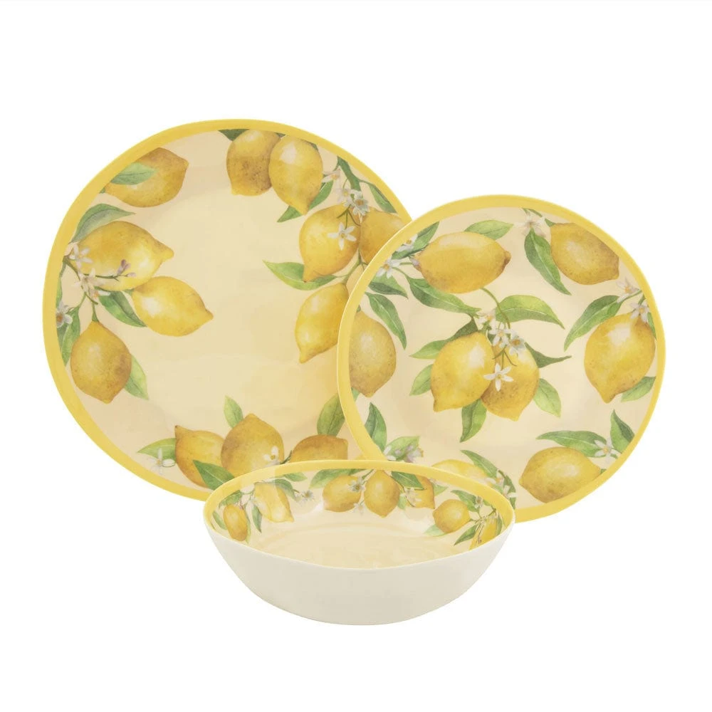 Lemons Outdoor Melamine Dinnerware Set 3 Lemons Outdoor Melamine Dinnerware Set