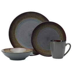 Monroe Gray 16 Piece Dinnerware Set, Service For 4 -Kitchen Utensils monroe gray 16 piece dinnerware set service for 4 5237442 1